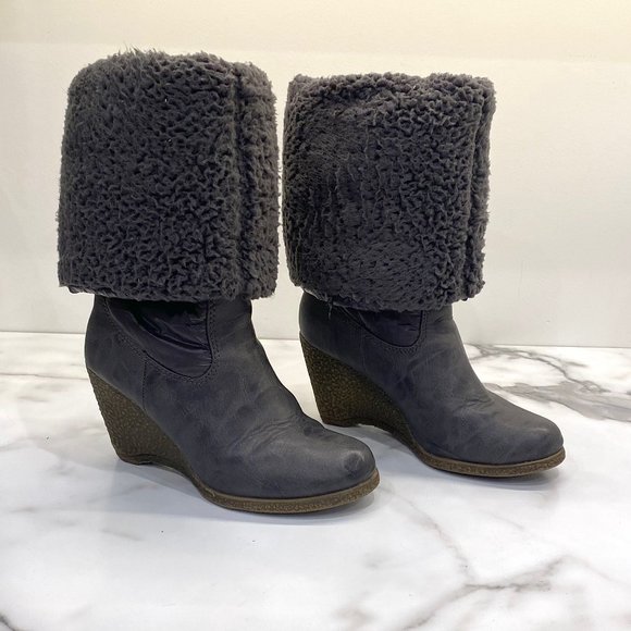 Steve Madden Grey Puffy Winter Heeled Boots - Picture 2 of 13